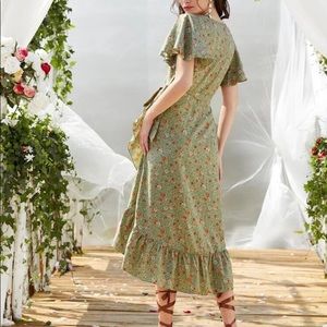 Green floral wrap dress